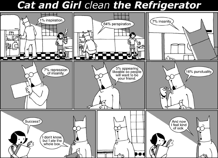 Cat and Girl clean the Refrigerator