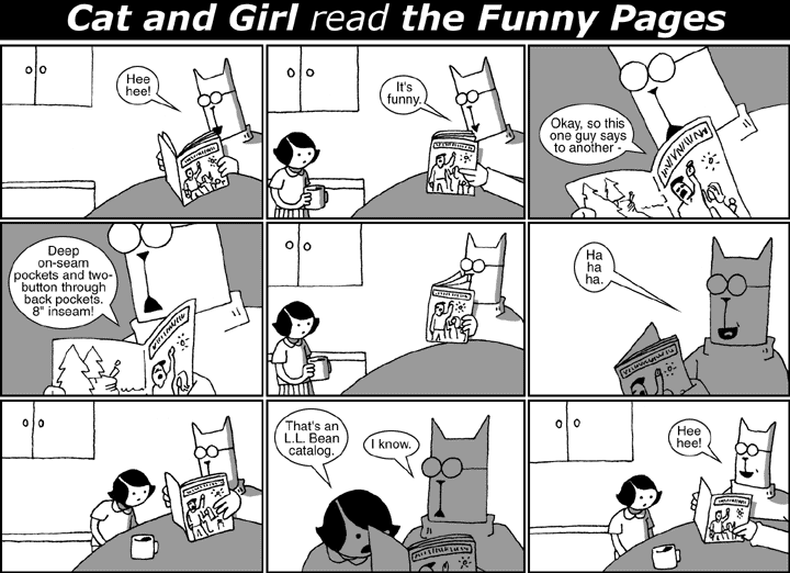 Cat and Girl read the Funny Pages