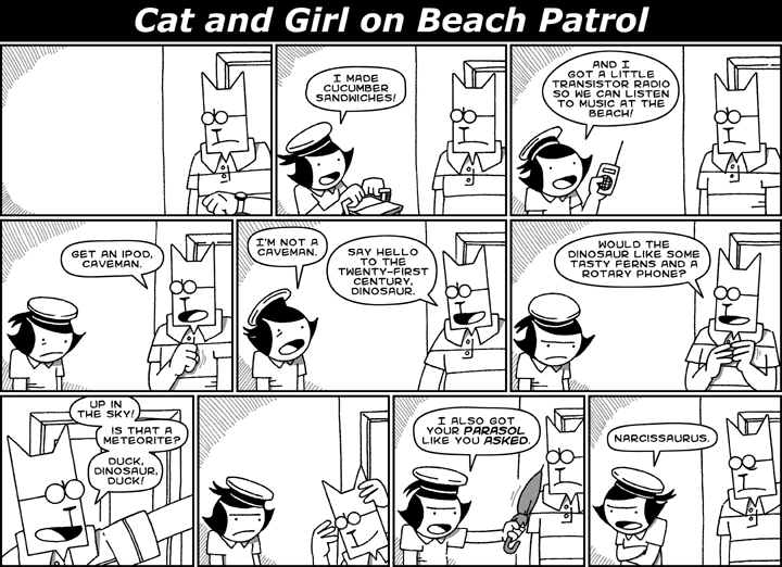 Cat and Girl on Beach Patrol
