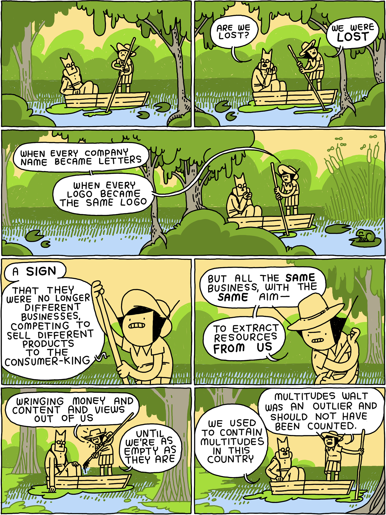 Cat and Girl are drifting on a boat. 